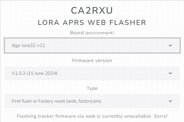 LoRa APRS - Nuevo iGate Web flasher